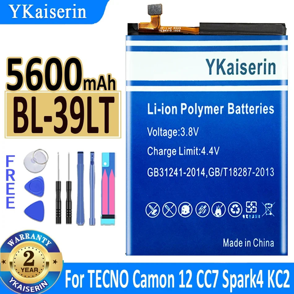 

Аккумуляторная батарея ykaisсеребрин, 5600 мАч, для Tecno Camon 12 Camon12 CC7 Spark 4 KC2 Spark4 KC2, гарантия на аккумулятор, 2 года