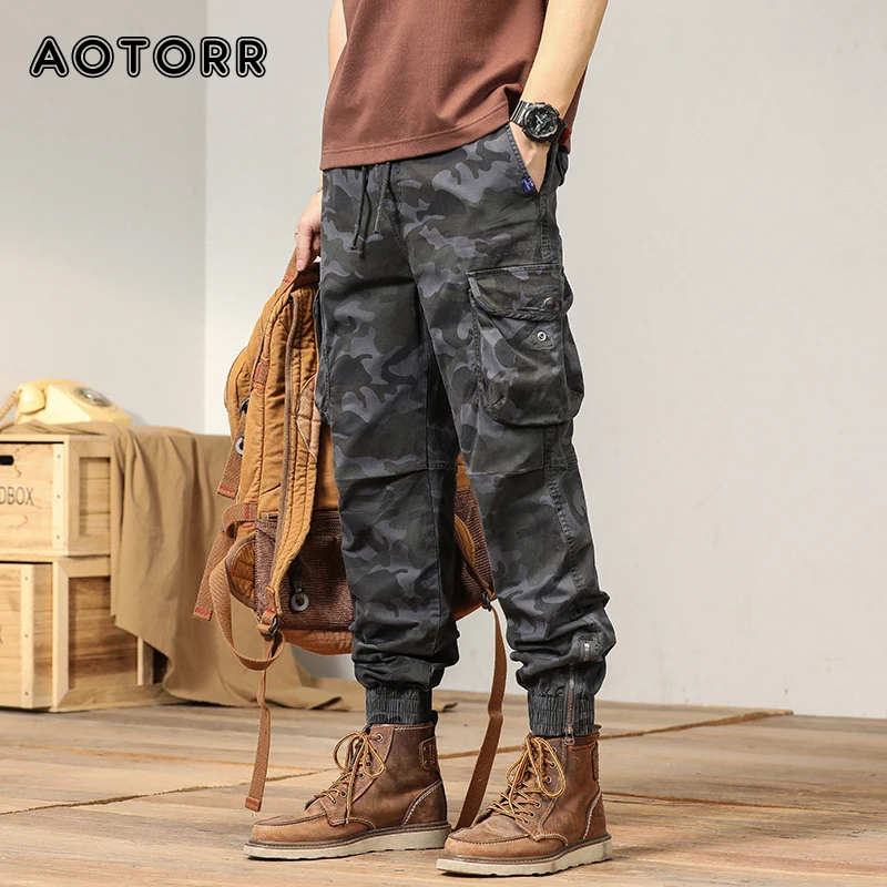 

New Jogger Mens Cargo Pants Casual Multiple Pockets Shrink Pant Fashion Camouflage Sweatpants Hip Hop Streetwear Male Trousers
