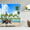 Sunlight Ocean Beach landscape Fabric Shower Curtain Bathroom Curtains Sunset Dusk Sea Animal Dolphin Bath Screen with 12 Hooks 1