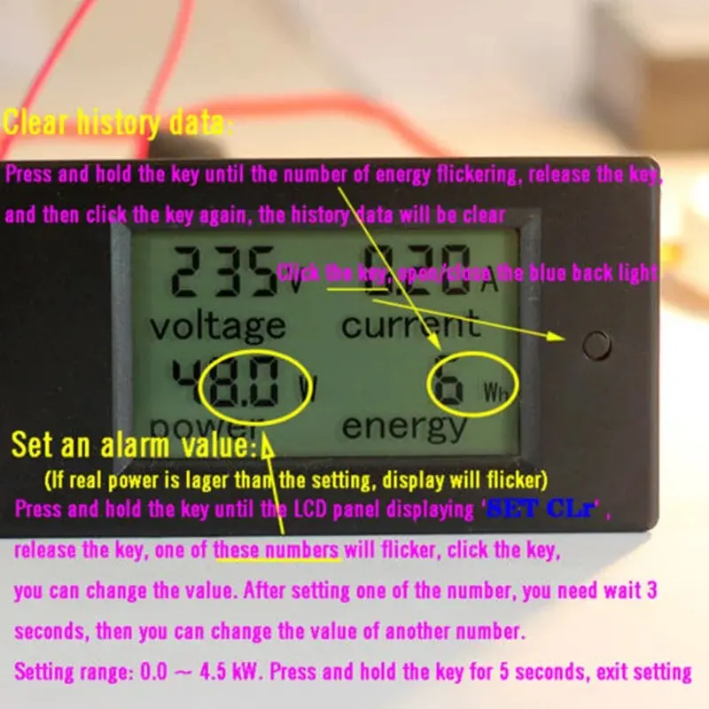 20a/100a Digitale Meter DC6.5-100V AC80-260V Voltmeter Ampèremeter Lcd 4-In-1 Dc Spanning Stroom Energie Detector