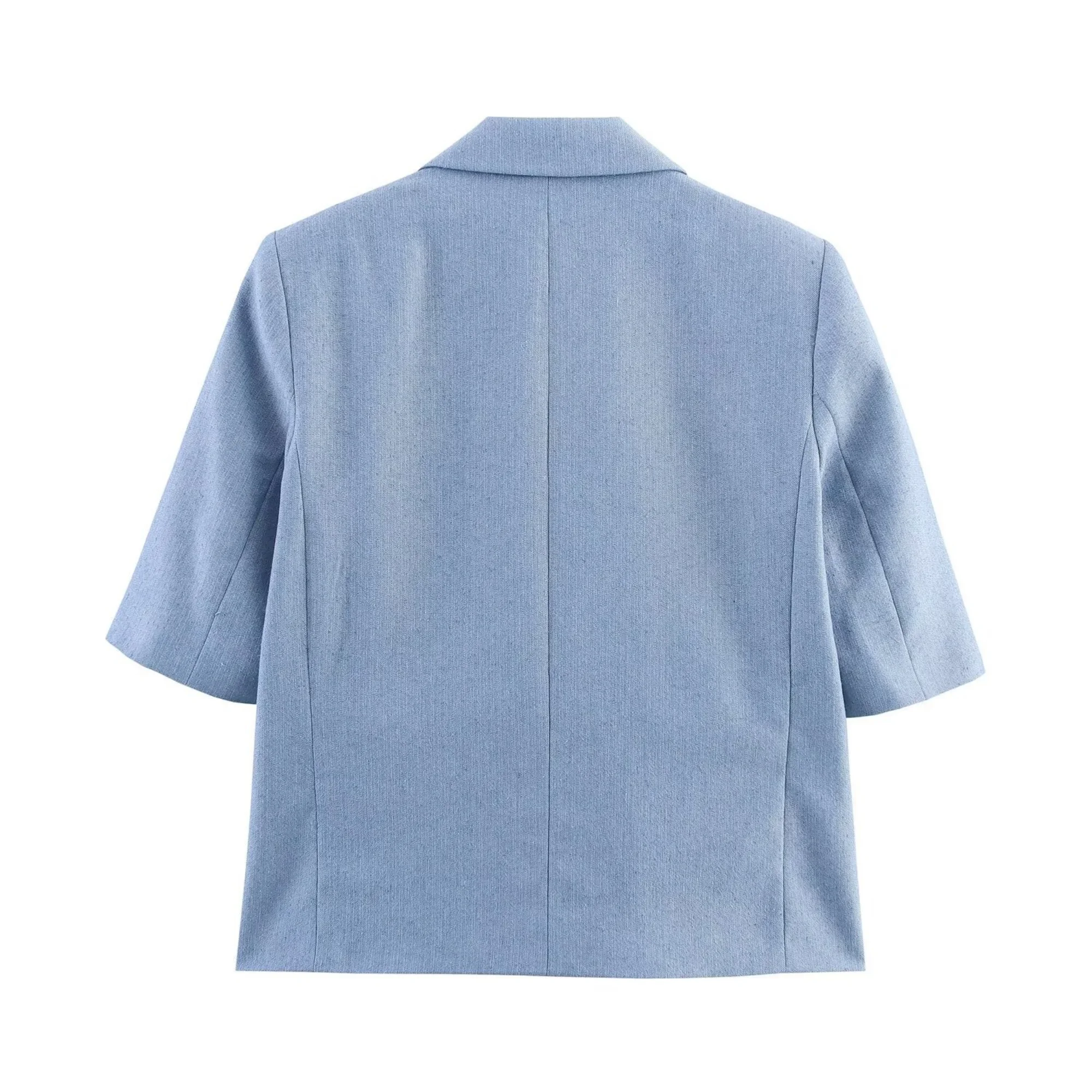 Women's Solid Straight Leg Long Pants Sets Or Female OL Single Button Short Blazer Coat Or Commuting Style Women blue Long Pants