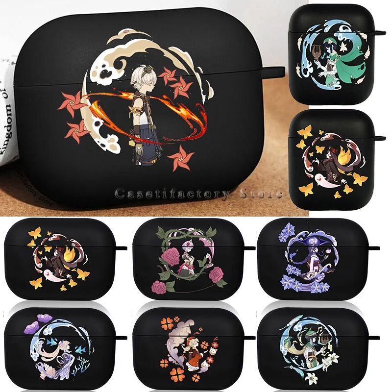 

Игровые наушники Genshin Impact Xiao AirPods, беспроводные наушники Bluetooth, милый мультяшный защитный чехол для Apple Airpods 1, 2, 3 Pro