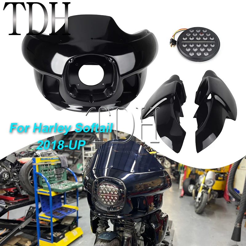 Carenatura Del Faro Da 7 Pollici Hi/Lo Beam Light Cowl Cover Anteriore Superiore Carene Inferiori Per Harley Softail 18-23 Low Rider Fat Street Bob