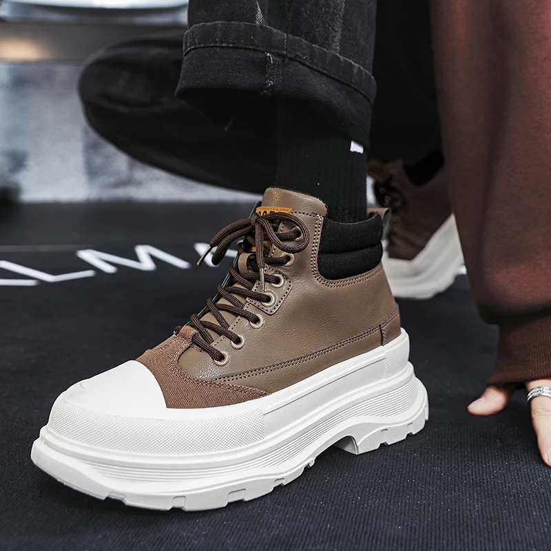 

Men Autumn Winter Ankle Boots Height Increased Platform High Heels Sneakers Male Desert Dress Oxfords Outdoor Walking Footwear