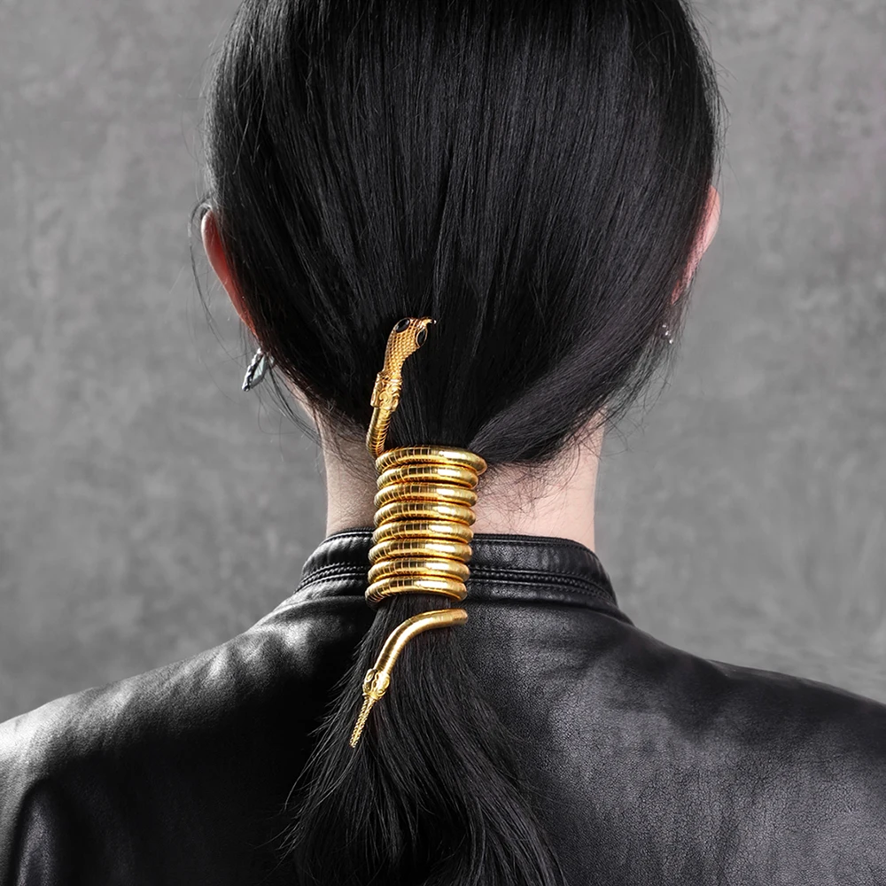 Snake Hair Clip Punk Gothic Metal Twistable Hair Tie for Women's Hair Accessories Hairpin Jewelry Barrette Girls Ponytail Holder classic tin alloy metal european gothic queen jewelry display princess jewelry keepsake souvenir box case jewelry box z003a