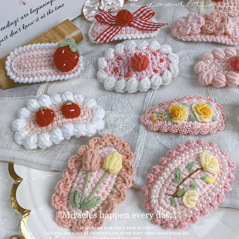 New Retro Embroidery Hairpin Side Bangs Cute Hair Clip Girl Handwoven Flower Knitted Children's Baby Hair Accessories 3