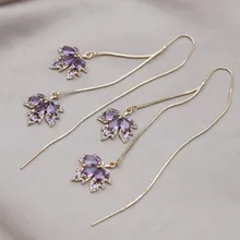  Korea New Fashion Jewelry 14K Gold plated Orange Zircon Maple Leaf Pendant Earrings Necklace Elegant Women's Party Accessories 