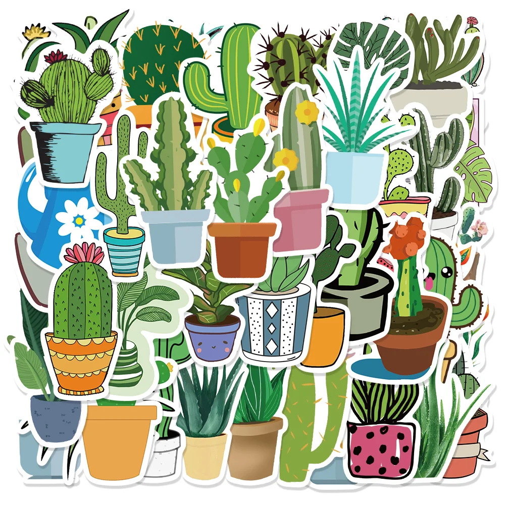 

45Pcs Green Cactus PVC Stickers Decorative Album Diary Hand Account Decor Kids Toy Stickers for Laptop Phone iPad Decals