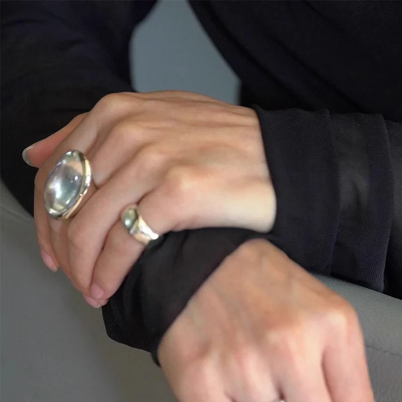 Crystal rings Foxanry silver color ellipse crystal rings for women simple exaggerated elegant vintage temperament engagement jewelry gifts