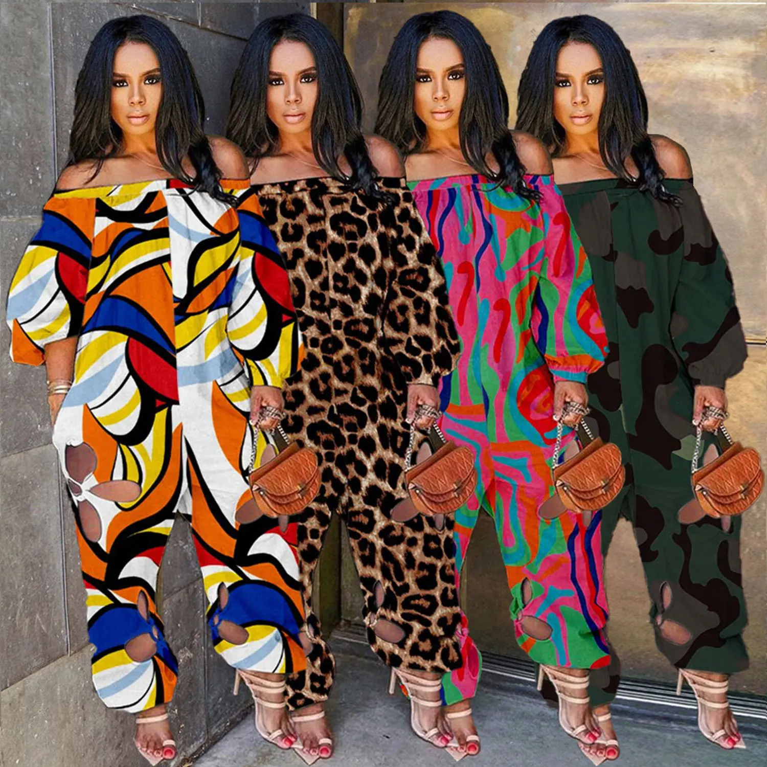 Hollow Out Leopard Camo Print Jumpsuit Women One Piece Outfit 2023 Fashion Loose Pant Female Casual Luxury Elegant Jumpsuit