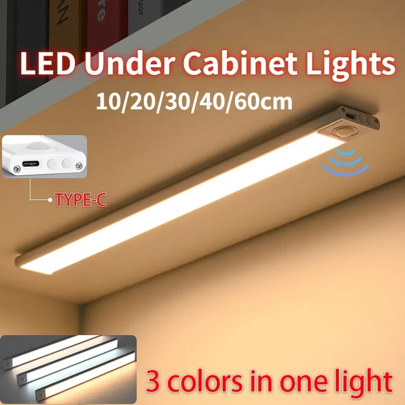 

10/20/30/40CM LED Cabinet Lights Motion Sensor Wireless USB Under Wardrobe Lamp For Kitchen Cabinet Bedroom Lighting Night Light