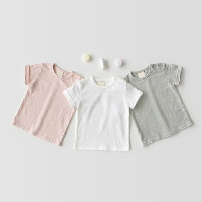 Summer Baby Boys and Girls Pure Color Soft Breathable T-shirt Short-sleeved Monochrome Pullover Simple Top Baby T Shirts