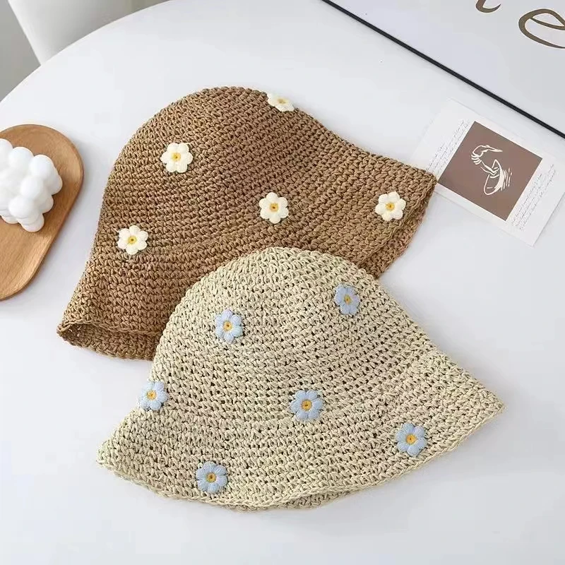 

Ladies Summer Beach Sun Protection Fresh Little Flowers Fisherman Hat Sweet Lovely Casual Floral Bucket Straw Hat