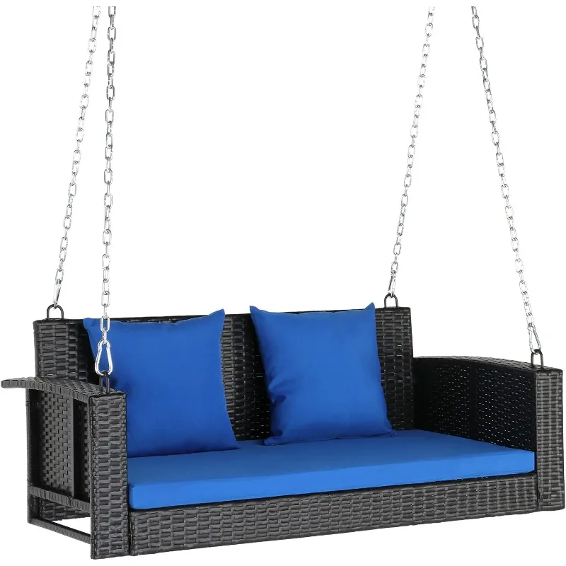 

Heavy Duty 800 LBS Rattan Porch Swing Outdoor with Cushions & Adjustable Chains, 4FT Patio Wicker Swing Bench for Garden, Yard