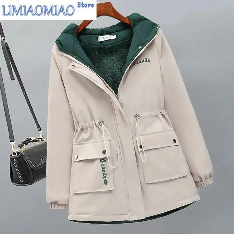 New No/ Velvet Padded Cotton Jacket Women Spring  Korean Casual Lining Windbreaker Women Autumn Winter Hooded Coat Female fdfklak 5xl mother gift plus velvet warm cotton padded jacket button quilted fleece fabric coat top camisole jaqueta feminina