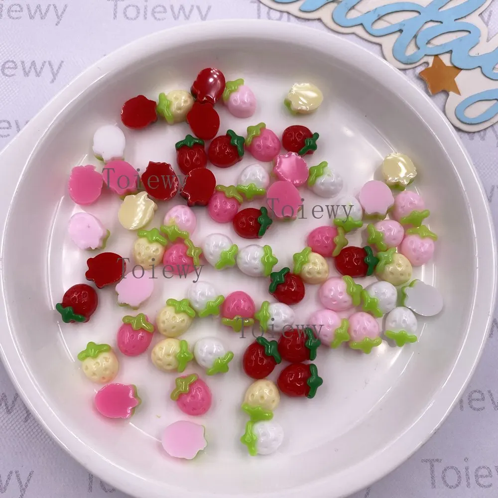 새로운 100pcs 수지 Kawaii 미니 다채로운 딸기 아트 네일 플랫 백 스톤 Applique DIY 스크랩북 귀걸이 장식 액세서리 공예