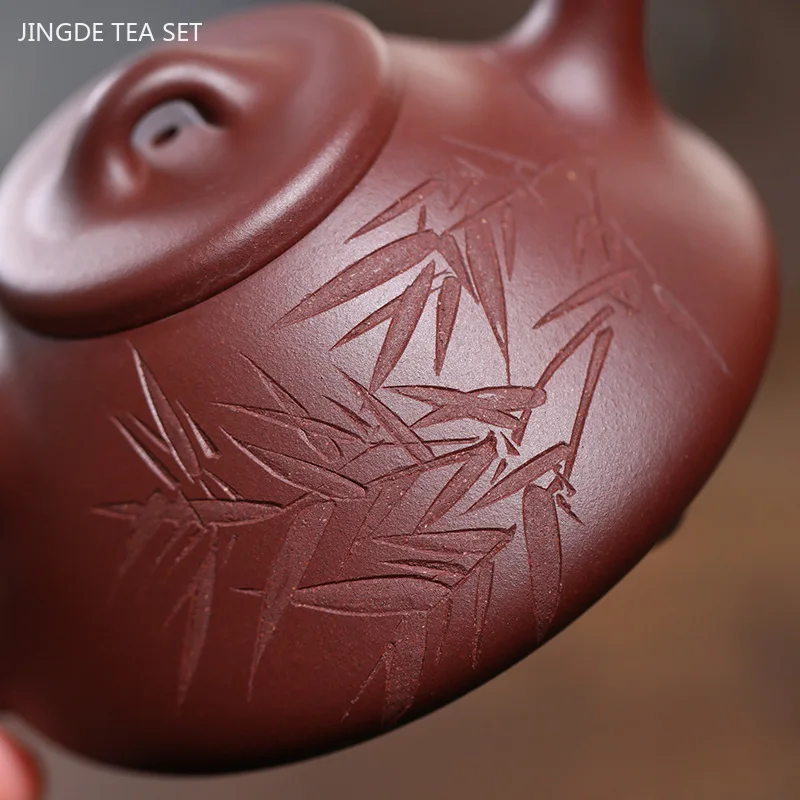 180ml Classic Yixing Purple Clay Teapot Raw Ore Purple Mud Filter Tea Pot Hand Painted Stone Scoop Kettle Tea Sets Accessories