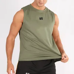 Men's Athletic Mesh Sleeveless Workout Tank Top - Asian Size L (Army Green)