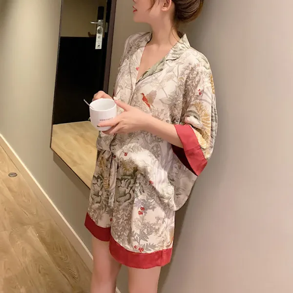 Summer Ice Silk Pajamas for Women Short-sleeved Shorts Sleepwear Outside Home Suit Female 2 Pieces Pijama