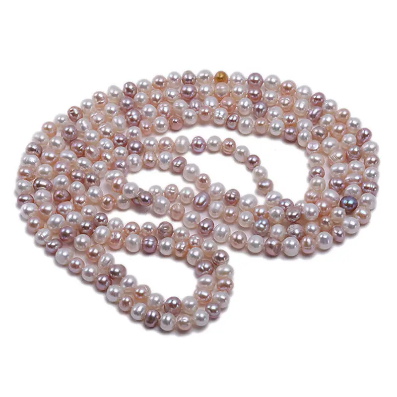 

NEW 7-8MM Natural Pink white purple multicolor Akoya Pearl Necklace Super Long 100INCH Sweater chain