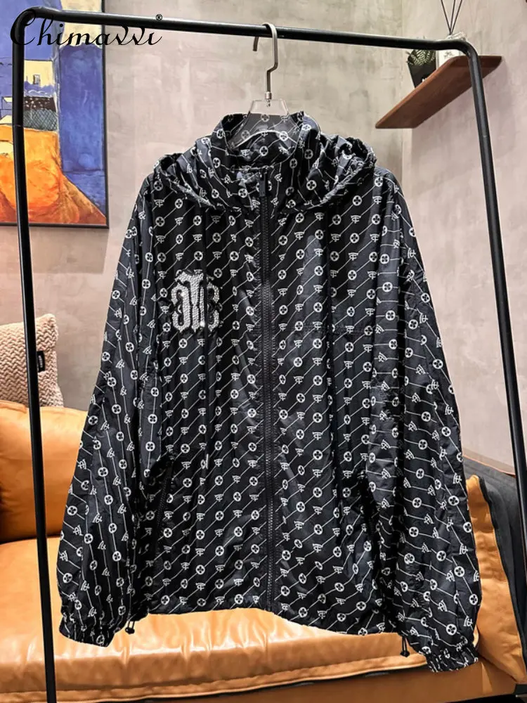 Fashion Brand Printing Rhinestone Sun Protection coat women 2023 Summer Light Thin and Loose Hooded Couple Long Sleeve Jacket 3d pen finger insulation silicone sleeve case cover fingertip anti slip thermal protection 3d printing pen