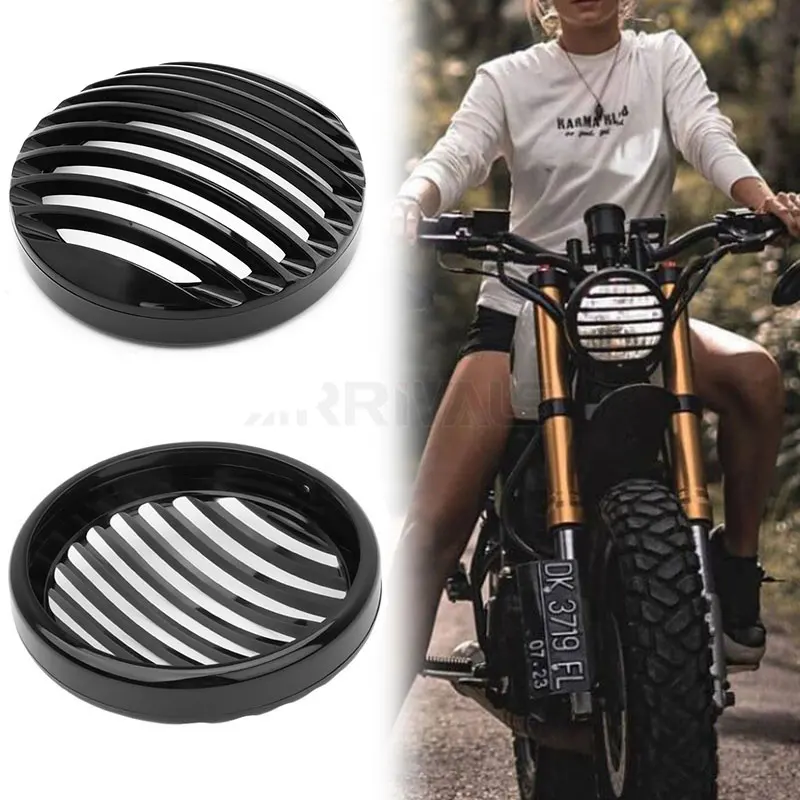 Moto 5.75 "5 3/4" Abs Retro Faro Griglia Copertura Adatta Per Harley Sportster Xl 883 Iron 1200 04-Up Custom Xl1200C 48