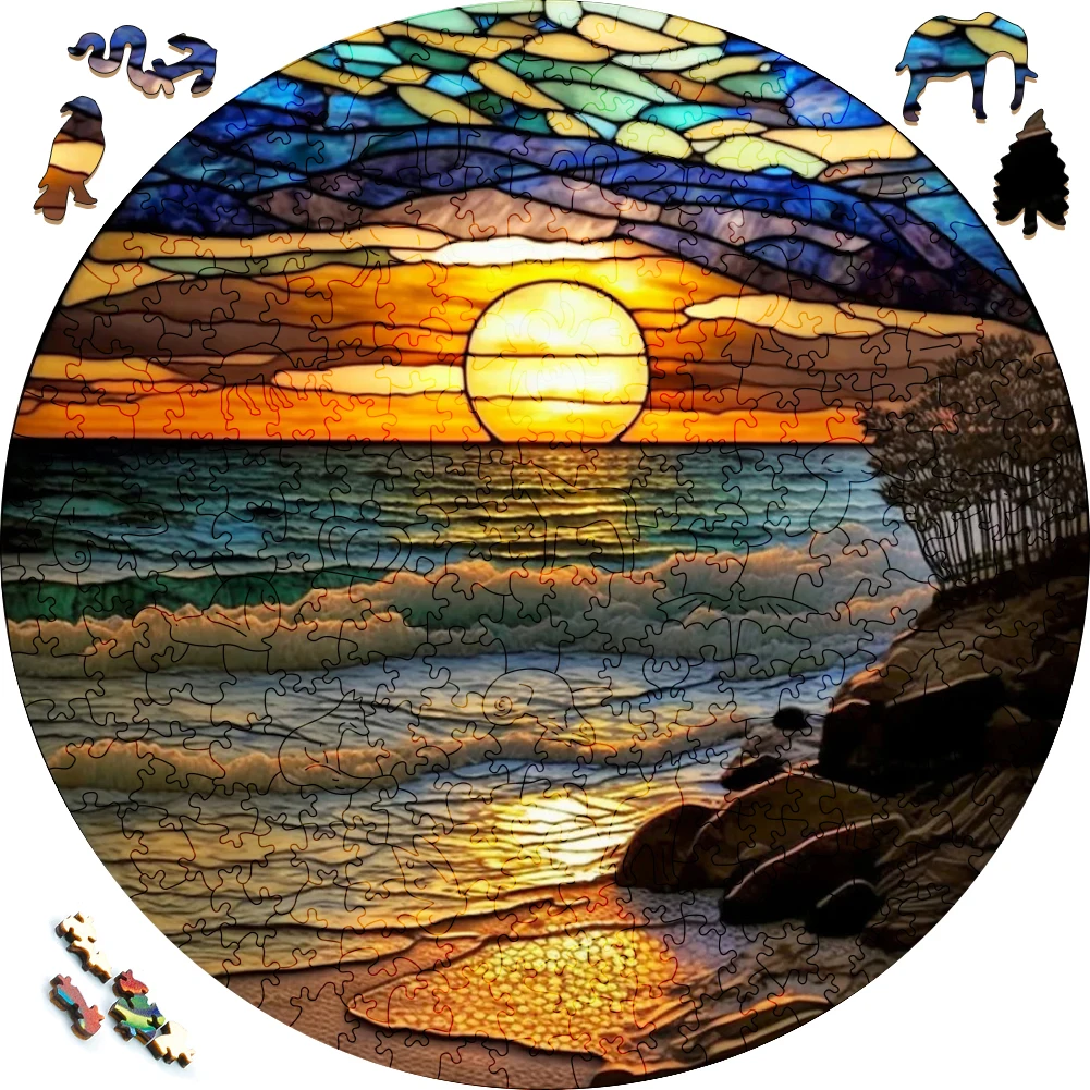 

Wooden puzzle Beautiful Seaside Sunset Toys 3D Wood Jigsaw Puzzles Color Sorting Game Brain Teaser Secret Puzzle For Friends