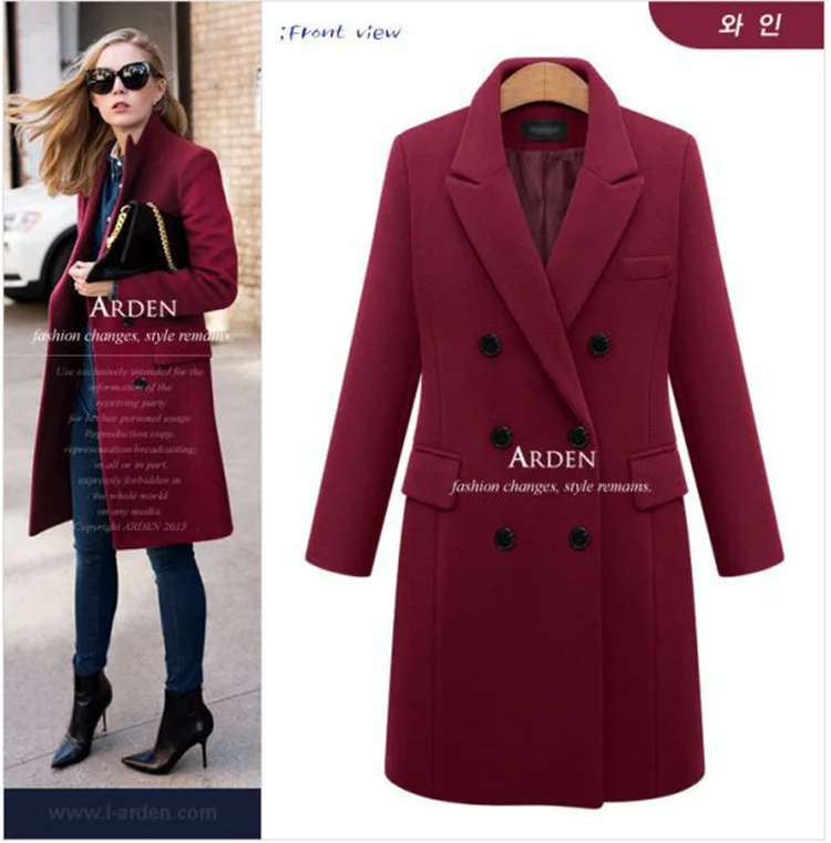 2022 Mid-Length Autumn and Winter plus Size Woolen Women's Coat Double Breasted Woolen Coat