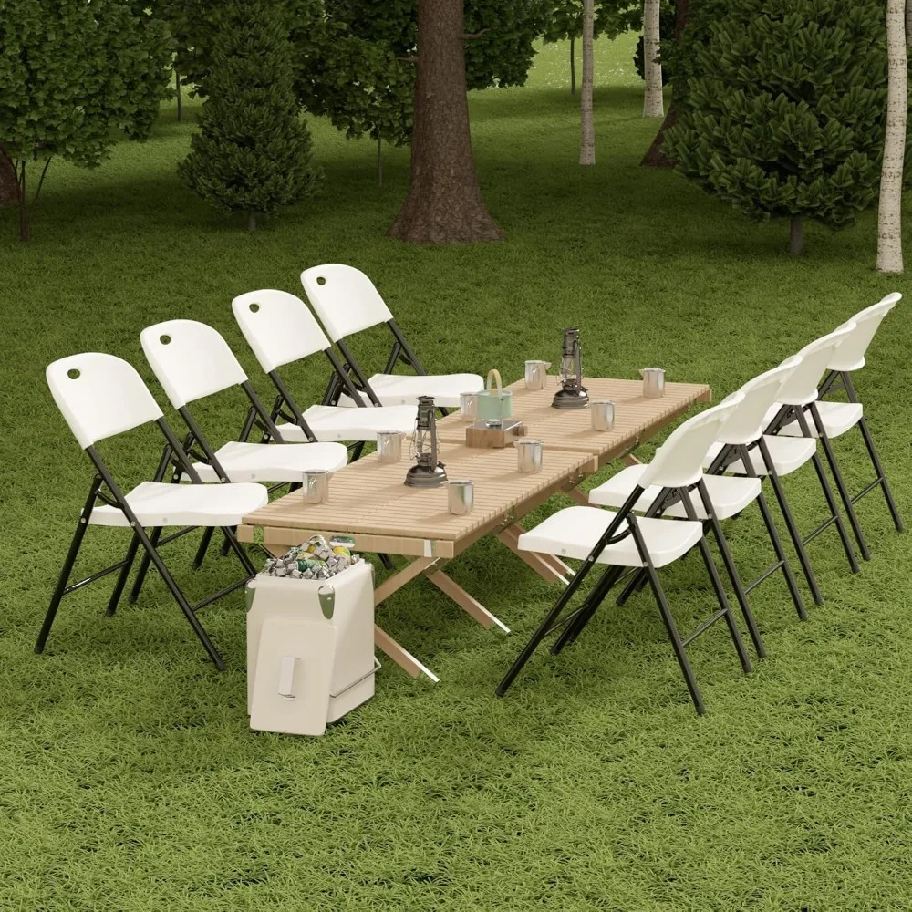 650 Weight Limit Heavy Duty Plastic Folding Chair with Reinfoced Steel Frame (White, 4 Pack), Beach Chairs 6