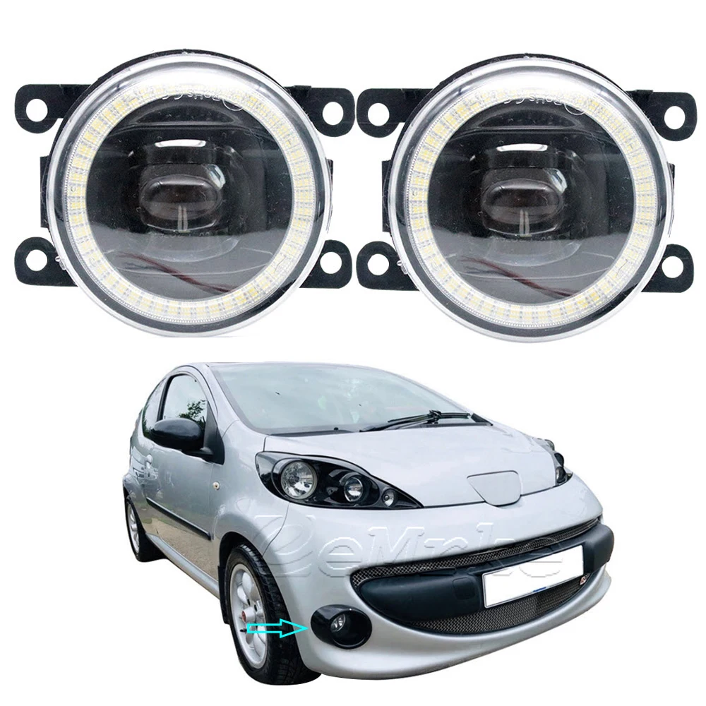 

2 X автомобильные лампы для противотуманных фар в сборе, дневные ходовые огни с ангельским глазом, PTF 15 Вт 12 В для Peugeot 107, не XS, модель 2005 ~ 2012