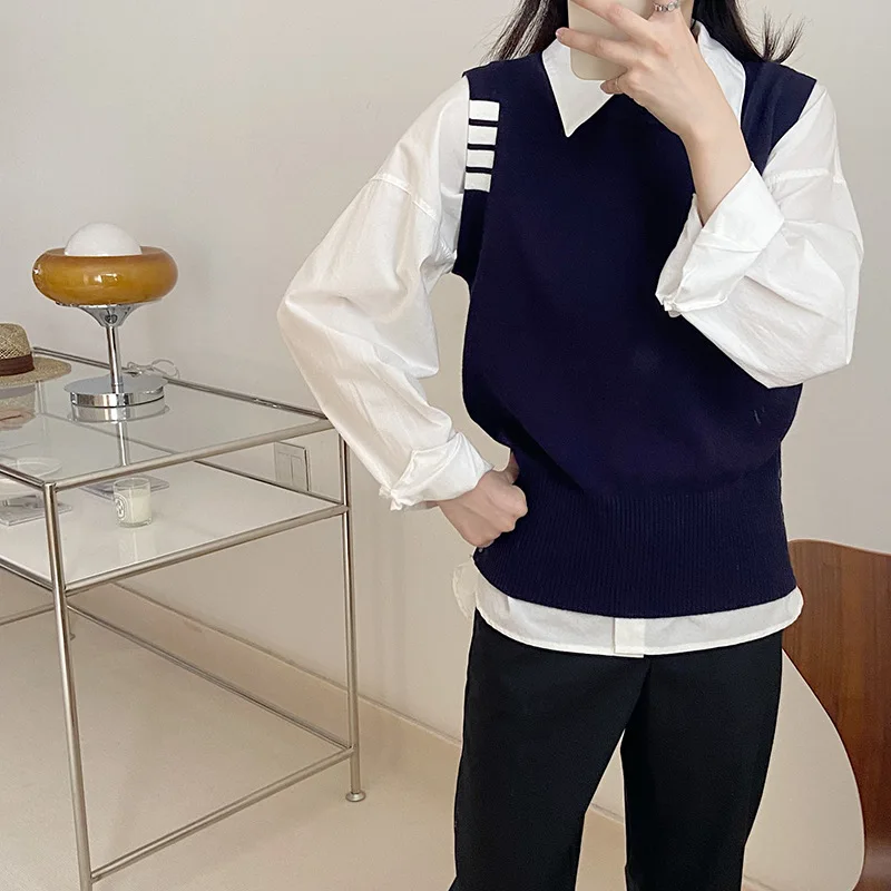 

Высококачественный шерстяной жилет в Корейском стиле на осень и зиму, новинка, Трикотажный жилет с круглым вырезом, пуловер, майка для мужчин и женщин