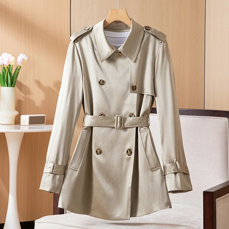 

Birdsky, Fall 1PC Women windbreaker windcoat trench coat overcoat outer wear 100% real silk pearl satin, S-835