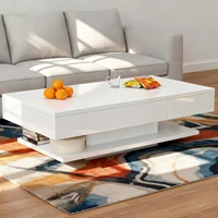 Table basse moderne avec 2 tiroirs, espace de rangement ouvert, table d'appoint de salon avec grand plateau, table de canapé, table basse 1