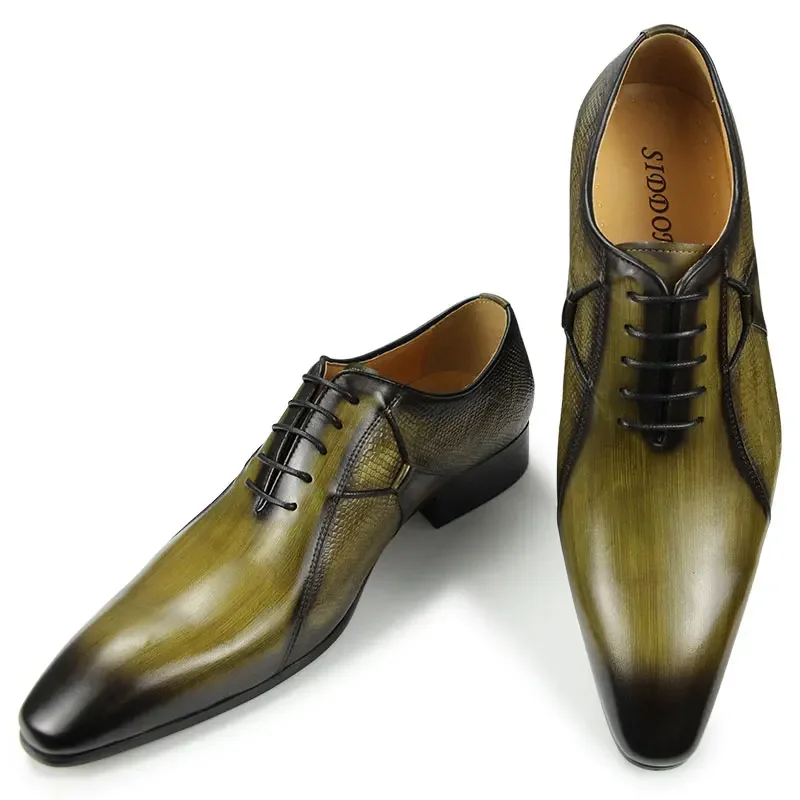 Oxfords Leather Dress Shoes for Male Office Formal Social Elegant Shoe Wedding Place High Quality Fashion Printing Khaki Black