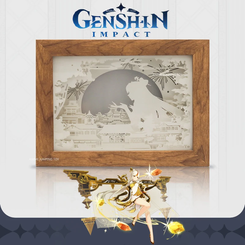 

Game Genshin Impact Ningguang, светодиодная лампа для резьбы по бумаге, Официальный продукт, фигурка ночного освещения, игрушка Qunyu Pavilion, покрывающая Луну