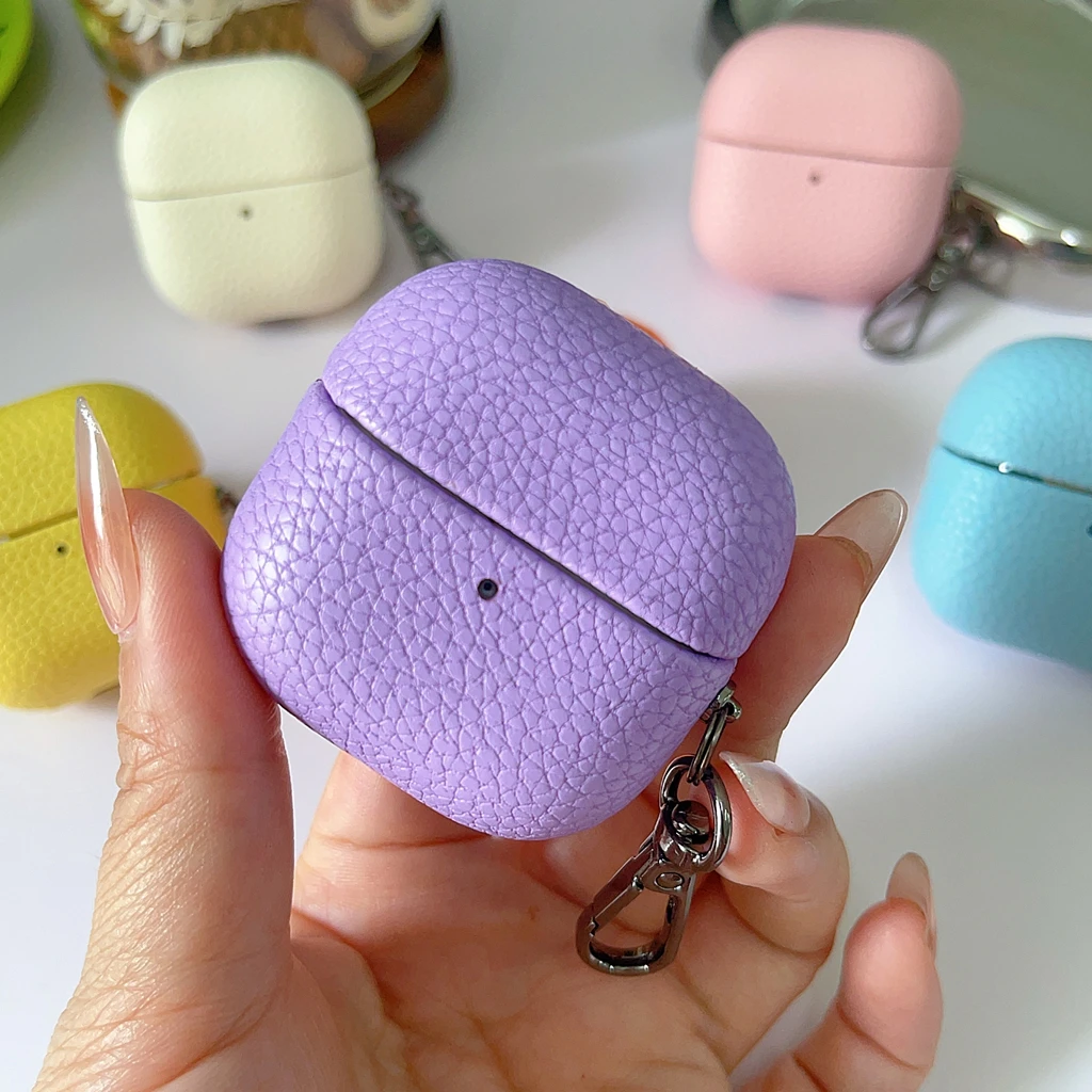 Vintage Premium Lychee Texture PU Leather Earphone Cover Case with Hook in Multiple Colors