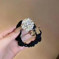 Pearl rhinestone head rope female ponytail vintage simple temperament high-grade sense hair rope leather band ball head large co - Image 4