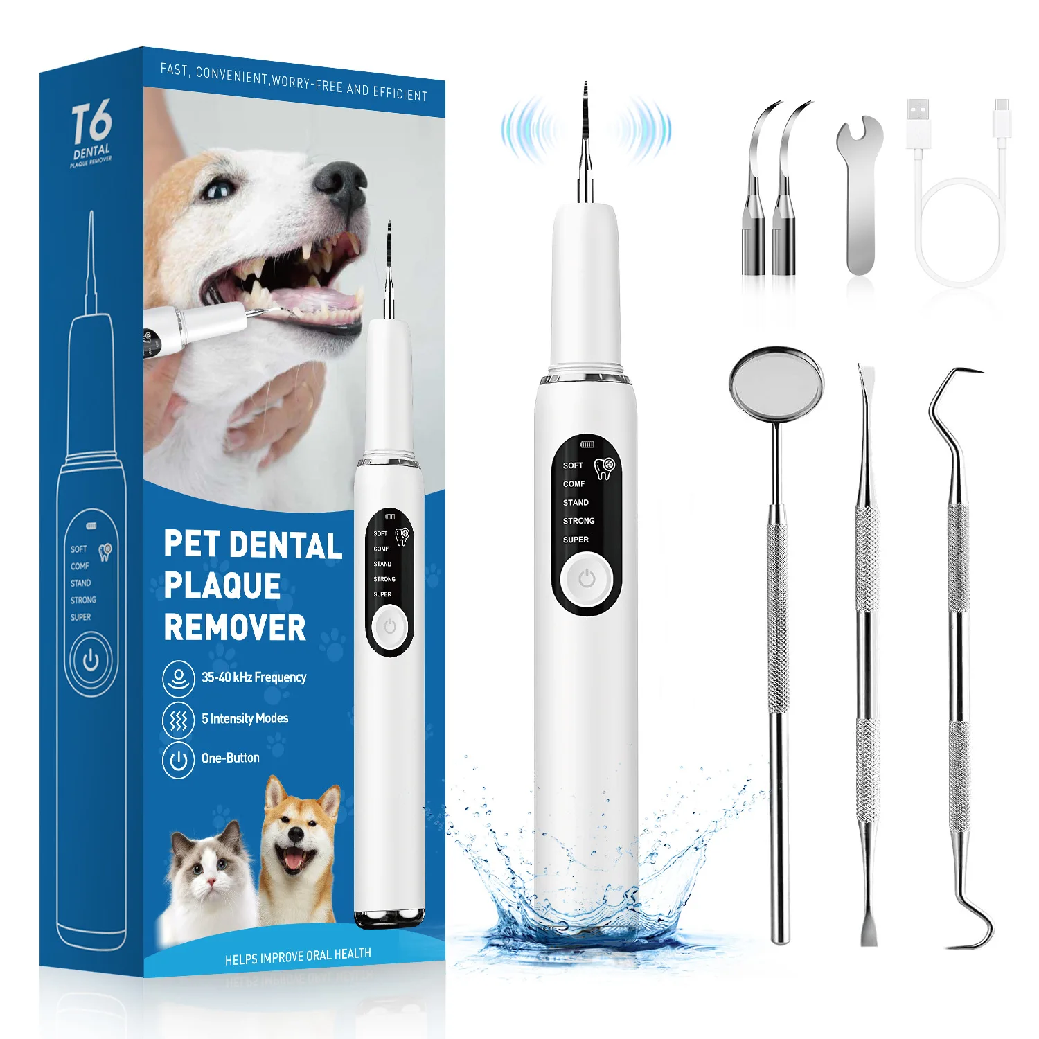 Dog Teeth Cleaning Kit Pet Ultrasonic Canine Plaque Remover for