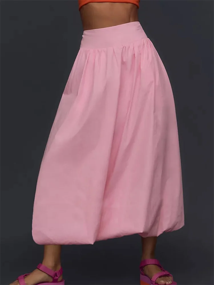 CHRONSTYLE Women Long Maxi Skirts Casual Loose Fit Elastic Waist Solid Color Ruched Pleated Skirts for Summer Spring Streetwear