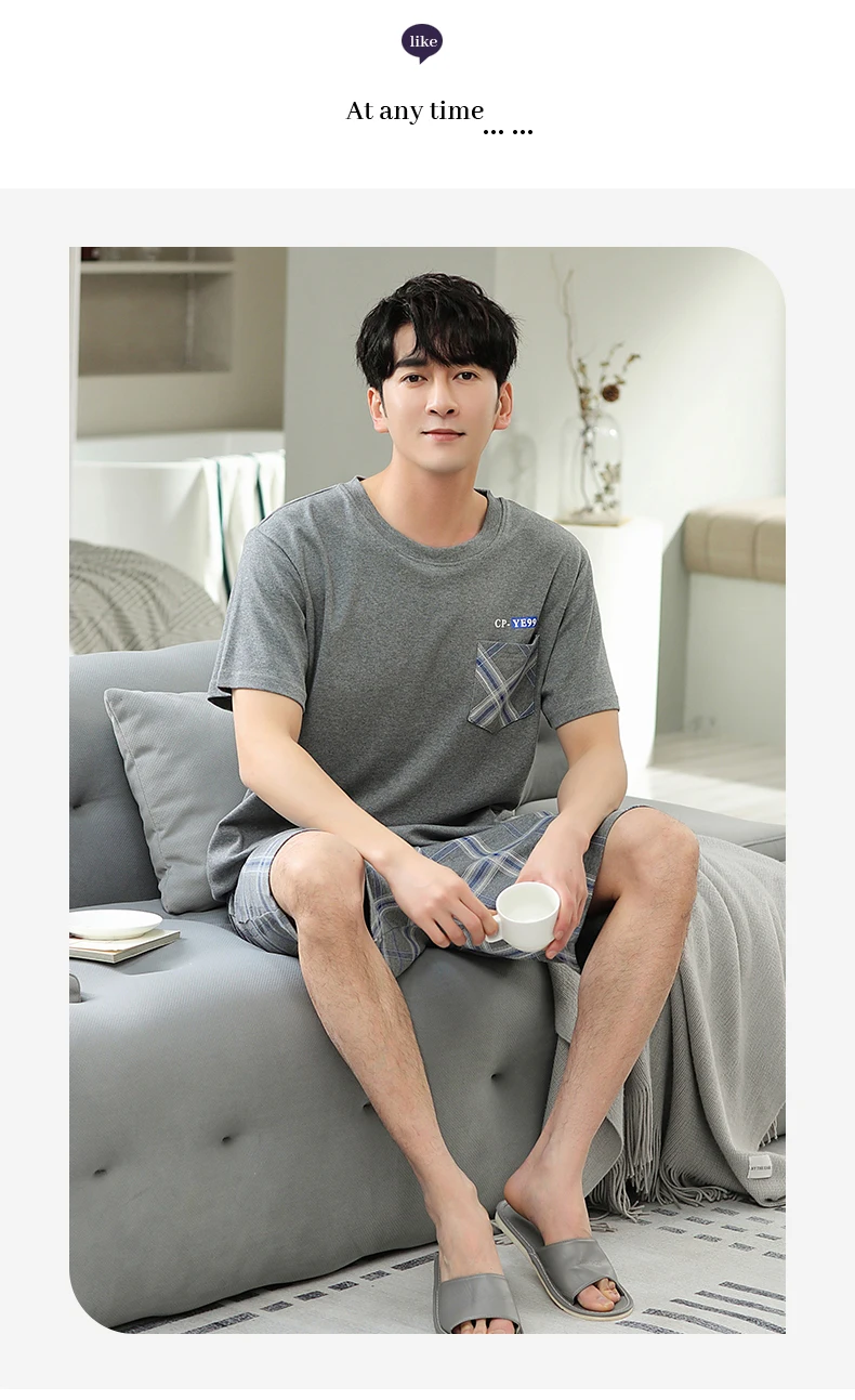 L-5XL Plus Size Summer Cotton Sleepwear for Gentleman Elegant Nightwear Men's Pajamas Trendy Homsuits Leisure Loungewear for Men