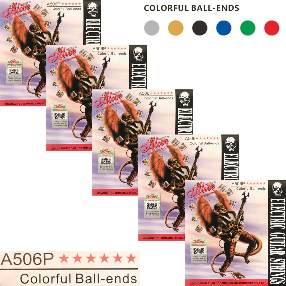5 Sets Alice A506P Plated Steel Nickel Alloy Winding Colorful Ball End Electric Guitar Strings 009-042