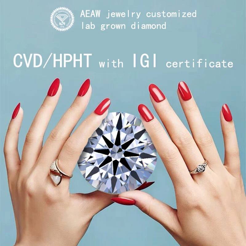 AEAW Customize Jewelry Loose Lab Grown Diamond CVD HPHT IGI Jewelry 10k14K 18K Ring Necklace Earring 1ct to 10ct DE Color VS-VVS