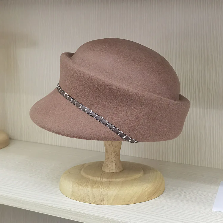 Ullfilt pillbox-hatt för dam elegant vintage vinter-beret_voghion.com