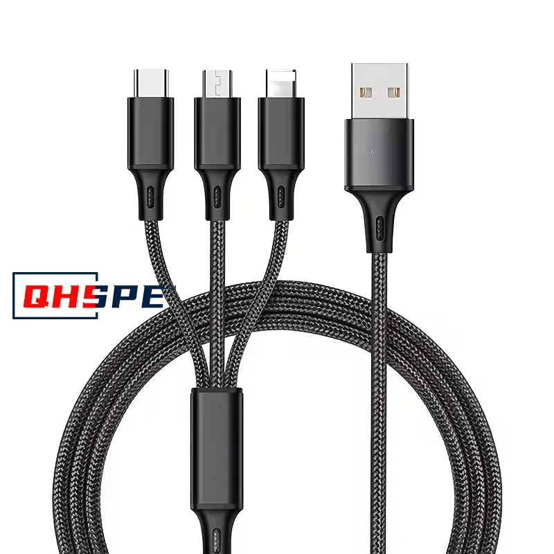 Versatile 3-in-1 Fast Charging USB Cable with Micro USB and Type C Connectors
