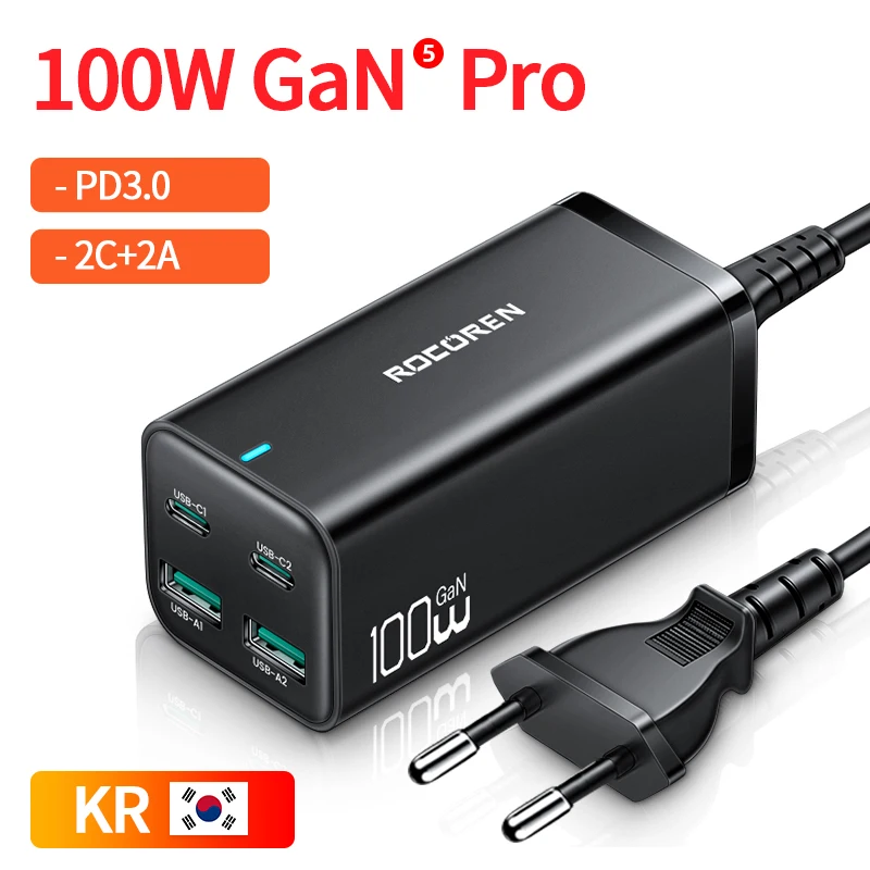 Rocoren-cargador de escritorio GaN 100W, carga rápida 4,0 QC 5,0 3,0 PD USB- C tipo C, carga rápida USB para MacBook, Samsung, iPhone, ordenador  portátil - AliExpress