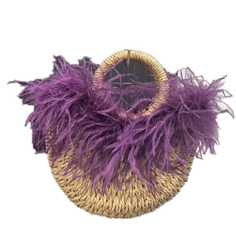 fluffy-bag-with-100-genuine-ostrich-feather-fur-designer-straw-handbag-fur-trimmed-vacation-beach-bag