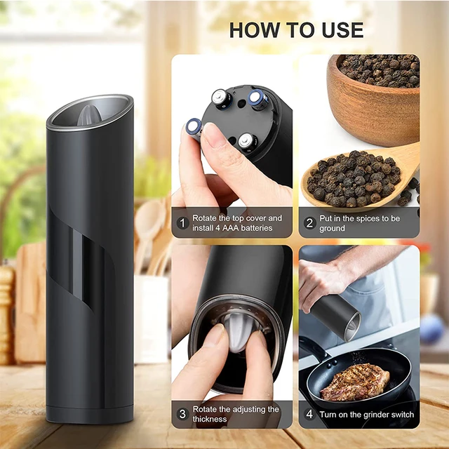 Electric Gravity Salt and Pepper Grinder – 6 AAA Batteries Powered