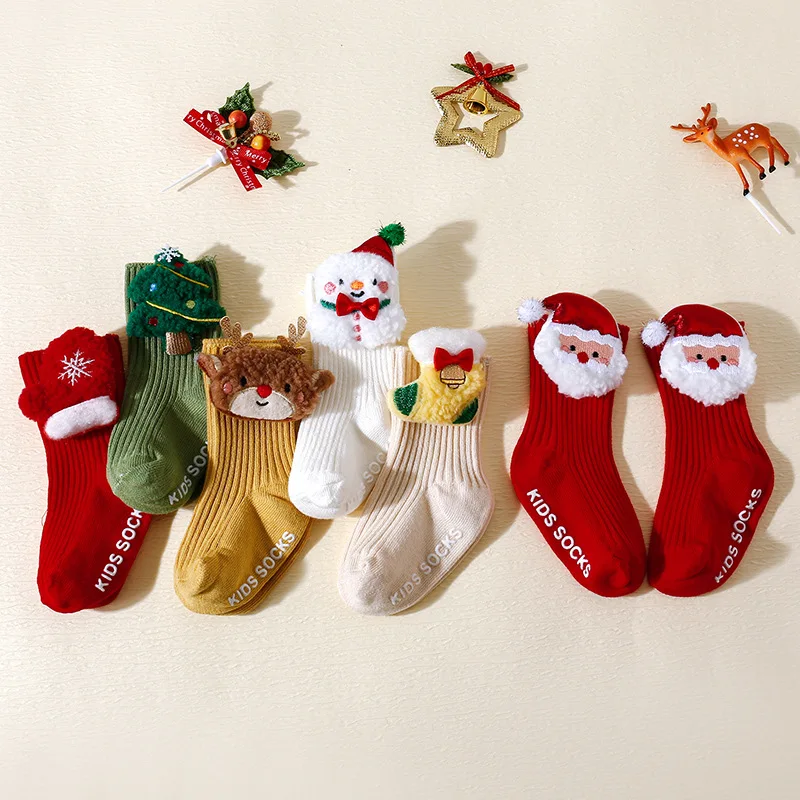 Christmas Baby Non-slip Floor Socks Cartoon Children's Medium Tube Baby New Year's INS Socks