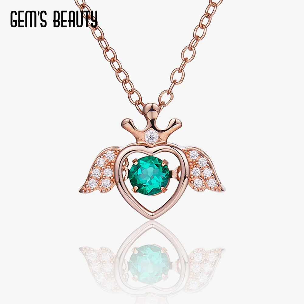

Gem's Beauty 100% 925 Sterling Silver Crown Wings Lab Green Emerald 45cm Pendant Necklace For Women Sparkling Fine Jewelry Gift
