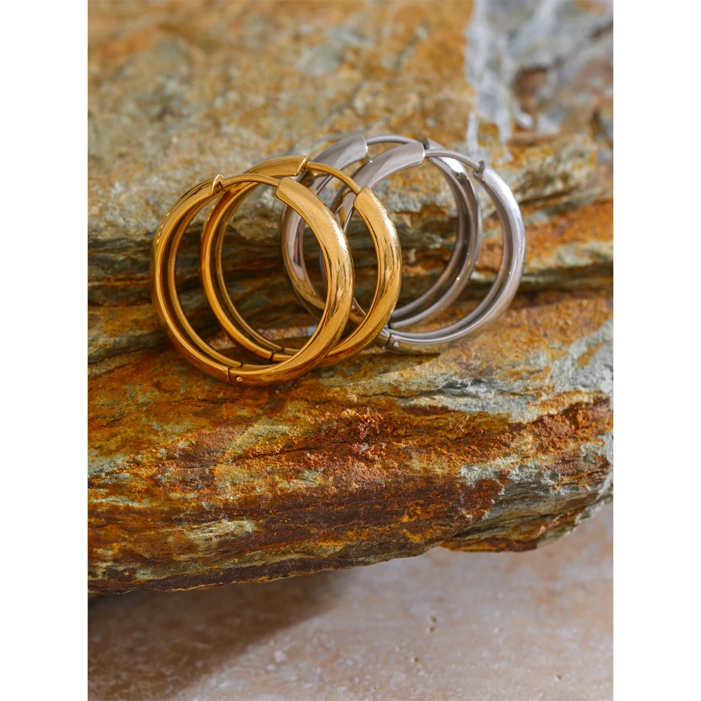 Yhpup Round Hoop Earrings 13/17/22mm Stainless Steel Unisex